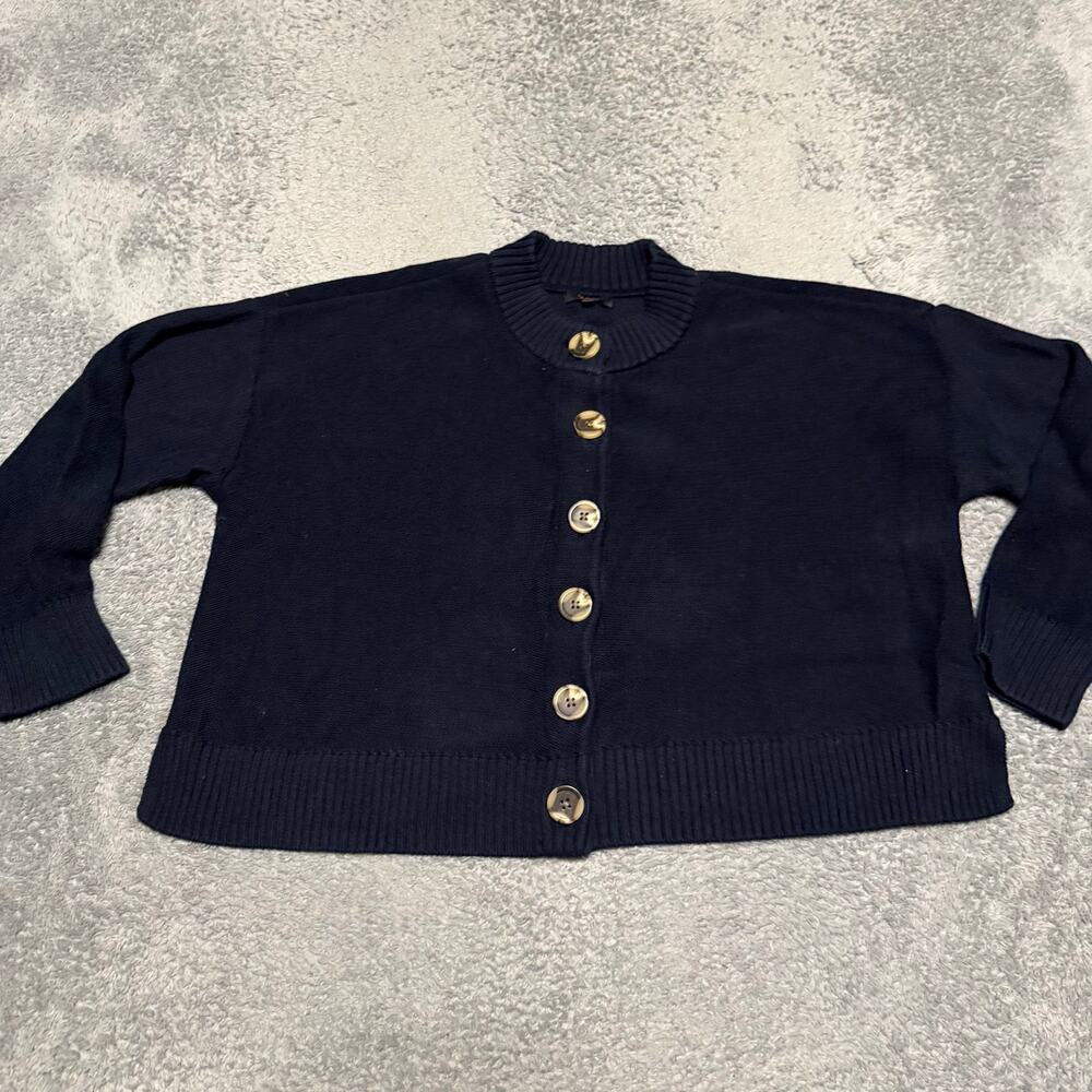 Quince Sweater Womens Large Blue 100% Organic Cotton Cropped Cardigan Button